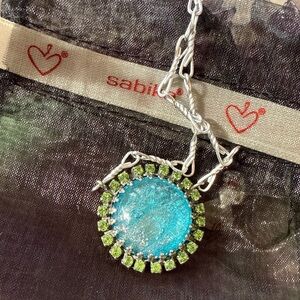 Sabika Blue & Green Medalion Necklace Spring 2022 with pouch